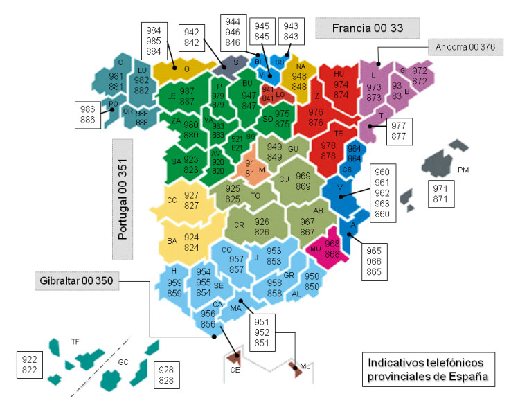 Mapa Prefijos Telefónicos de España
